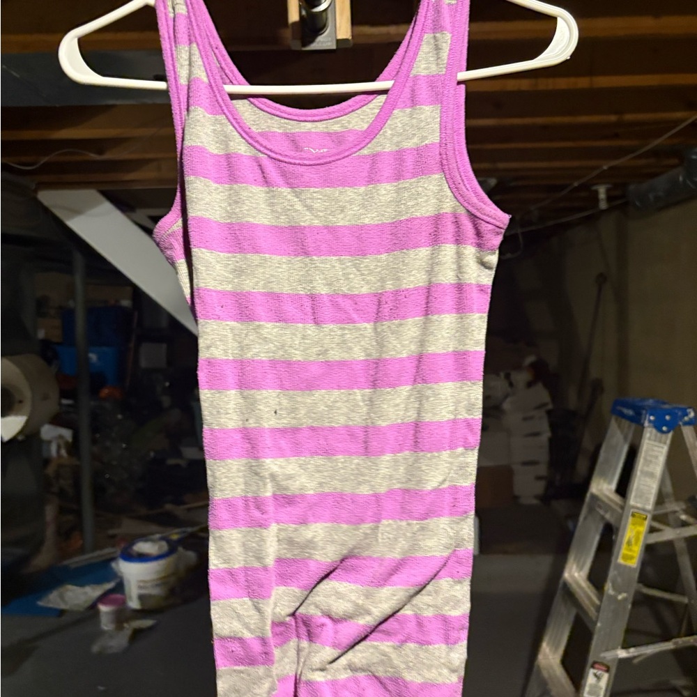 Striped Pink and Gray Kids One Piece